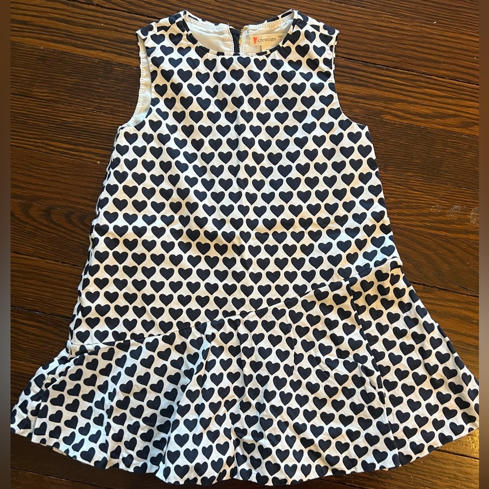 J.Crew Crewcuts Girls' White/Black Heart Print Sleeveless Drop Waist Mini Dress